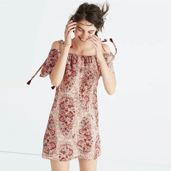 Madewell Silk Cold-Shoulder Women's Dress in Watercolor Paisley Print Size M - Picture 1 of 16